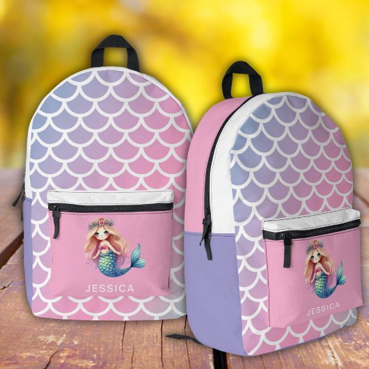 マーメイドはかりで測パープルとピンクのプリントカットソーバッグ プリントバックパック