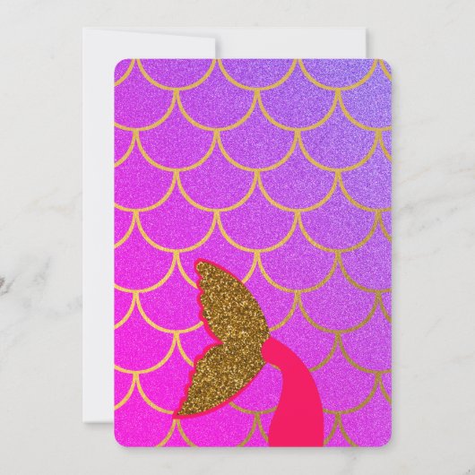 マーメイドはかりで測ピンクパープルグリッター誕生日 招待状 (裏面)