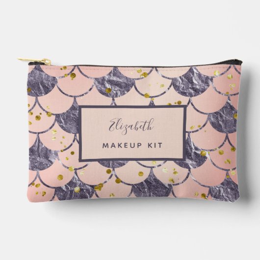 マーメイドはかりで測ピンク紫の名前 アクセサリーポーチ (正面)