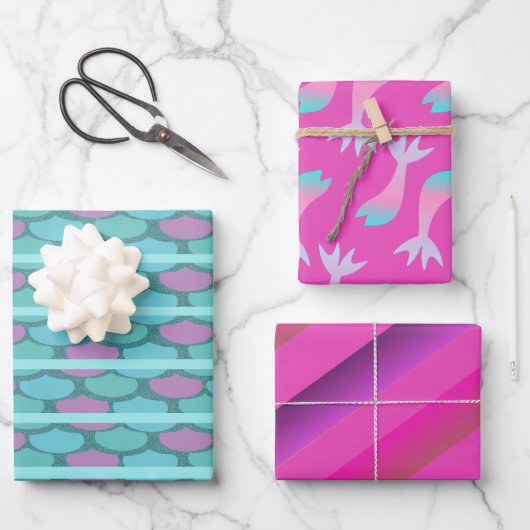 マーメイドはかりで測ブカラフルリーピンク ラッピングペーパーシート (正面)