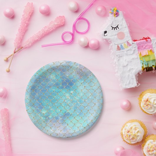 マーメイドはかりで測ブルー金ゴールドシーバースデーパーティー ペーパープレート (パーティー)