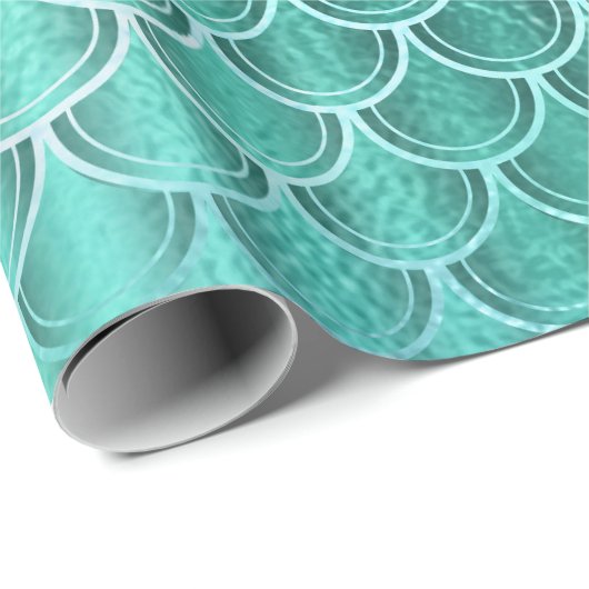マーメイドはかりで測ユニコーンアクアミントグリーンブルーグラ ラッピングペーパー (ロールコーナー)