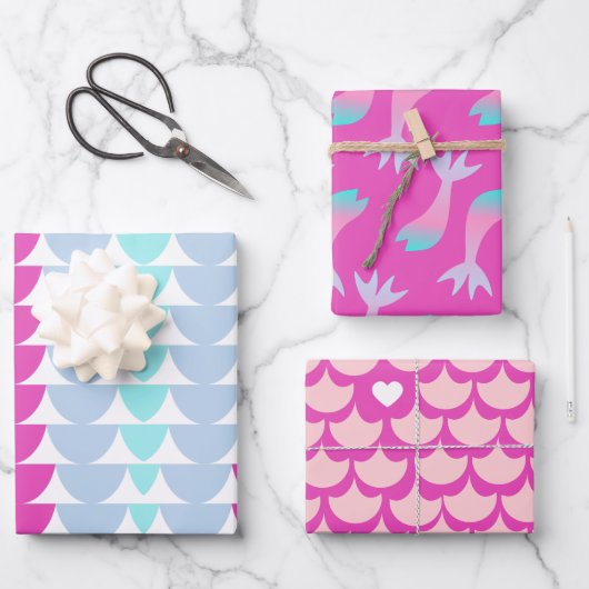 マーメイドはかりで測レインボーカラフルピンクハート ラッピングペーパーシート (正面)