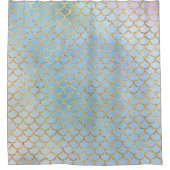 マーメイドはかりで測金ゴールドアイスブルー シャワーカーテン (正面)