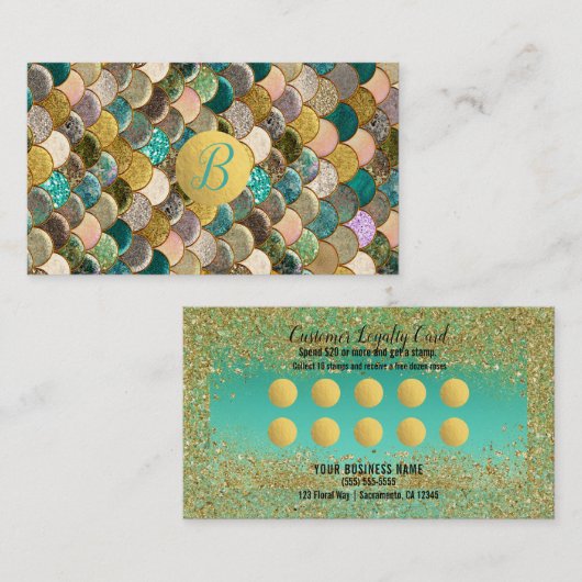 マーメイドはかりで測金ゴールドグリッター顧客ロイヤリティ ロイヤリティカード (正面/裏面)