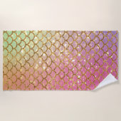 マーメイドはかりで測金ゴールドピンク ビーチタオル (正面)