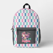 マーメイドはピンクの名前パターンをブロック プリントバックパック (正面)