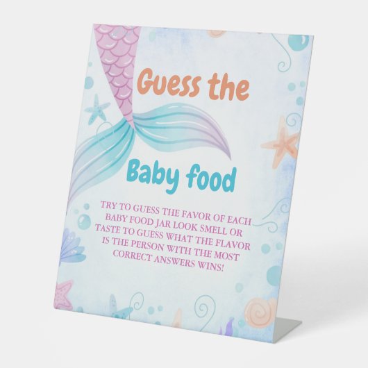 マーメイドはベビー食べ物の赤ちゃんシャワーゲームの看板を推測 台座サイン (正面)