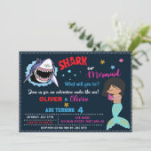 マーメイドまたはサメ誕生日の招待シャーク攻撃 招待状 (スタンド正面)