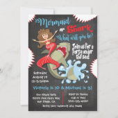 マーメイドまたはシャーク誕生日プールパーティの招待状 招待状 (正面)