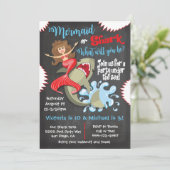 マーメイドまたはシャーク誕生日プールパーティの招待状 招待状 (スタンド正面)