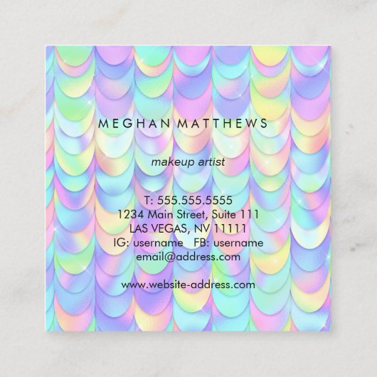 マーメイドまたはドラゴンはかりで測美しいメイクアップアーティスト スクエア名刺 (裏面)