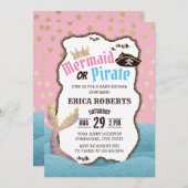 マーメイドまたは海賊モダン金ゴールドドット赤ちゃんシャワー 招待状 (正面/裏面)