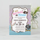 マーメイドまたは海賊紫&金ゴールドドット赤ちゃんシャワー 招待状 (スタンド正面)