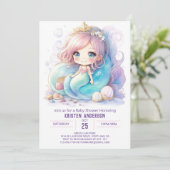 マーメイドよくはしゃぐスプラッシュ赤ちゃんシャワー 招待状 (スタンド正面)