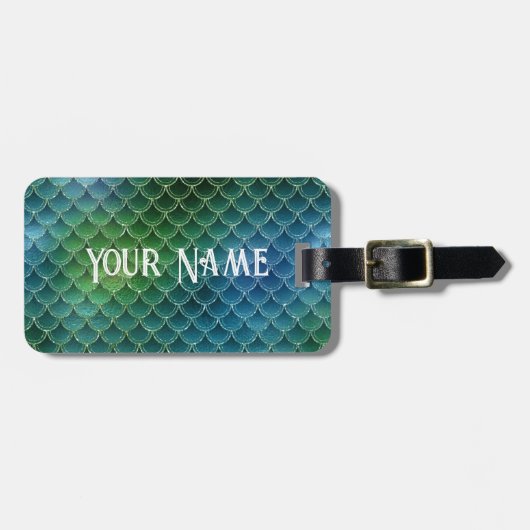 マーメイドをテーマにしたグリーンと金ゴールド ラゲッジタグ (正面横)