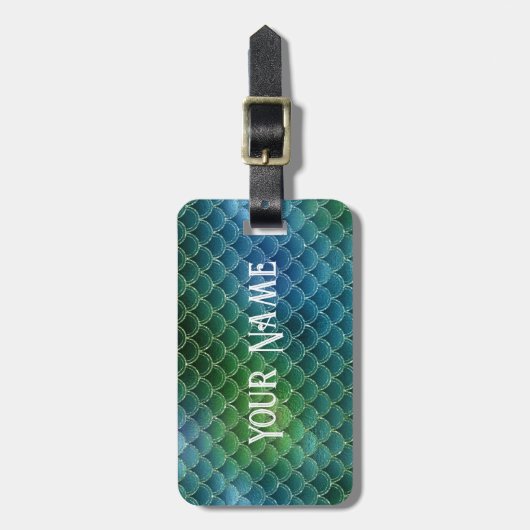 マーメイドをテーマにしたグリーンと金ゴールド ラゲッジタグ (正面縦)