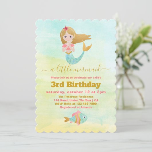 マーメイドをテーマにしたパーティー3rd誕生日招待状 招待状 (スタンド正面)