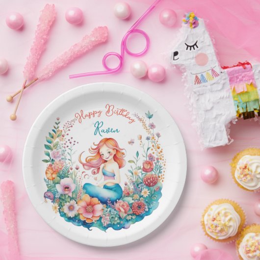 マーメイドをテーマにしたフローラガールズバースデーパーティー ペーパープレート (パーティー)
