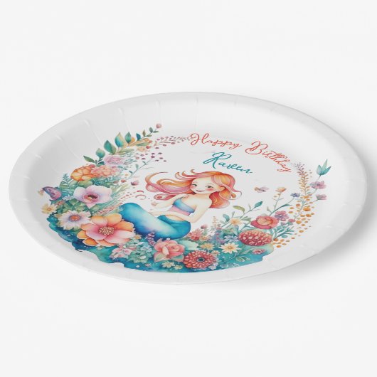 マーメイドをテーマにしたフローラガールズバースデーパーティー ペーパープレート (アングル)