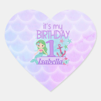 マーメイドをテーマにした第1誕生日 ハートシール