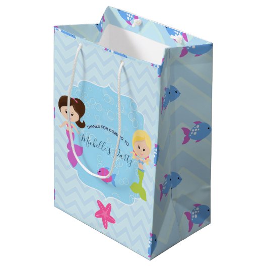 マーメイドをテーマにした誕生日パーティーゲストのお願い ミディアムペーパーバッグ (正面アングル)