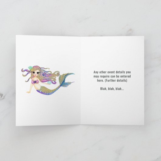 マーメイドをテーマにした誕生日パーティー 招待状 (内部)