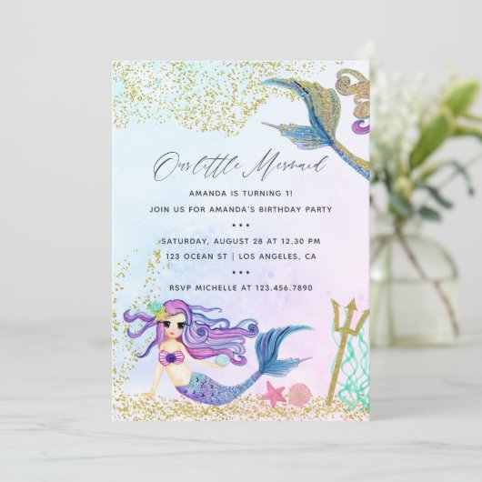 マーメイドをテーマにした誕生日パーティー 招待状 (スタンド正面)