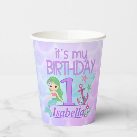 マーメイドをテーマにした誕生日紙カップ 紙コップ (左)