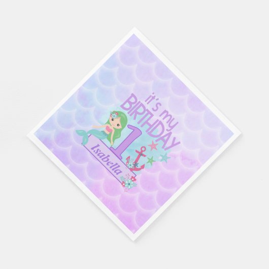 マーメイドをテーマにした誕生日紙ナプキンス スタンダードランチョンナプキン (角)