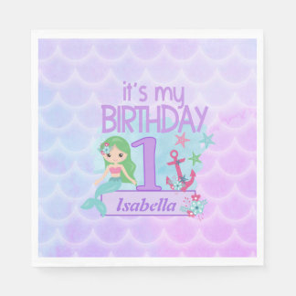 マーメイドをテーマにした誕生日紙 スタンダードランチョンナプキン