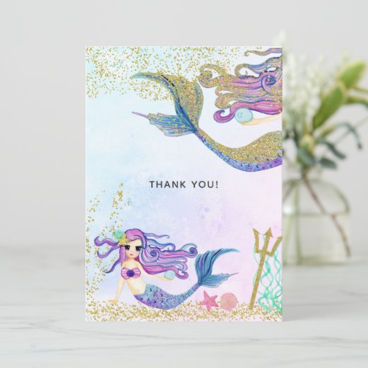 マーメイドをテーマにした誕生日 サンキューカード (スタンド正面)