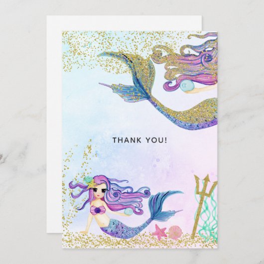 マーメイドをテーマにした誕生日 サンキューカード (正面/裏面)