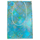 マーメイドアイリディジェンスパールきらめく誕生日パーティー ミディアムペーパーバッグ (正面)