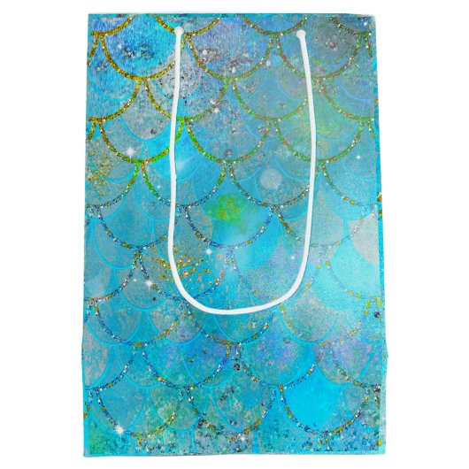 マーメイドアイリディジェンスパールきらめく誕生日パーティー ミディアムペーパーバッグ (裏面)