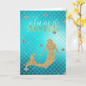 マーメイドアクアゴールドシルバースパークルグリッター カード (黄色い花)