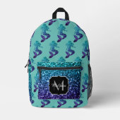 マーメイドアクアブルーグラデーションスパークルズティール（緑がかった色）モノグラム プリントバックパック (正面)