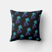 マーメイドアクアブルーグラデーションスパークルズパターンブラック クッション (裏面)