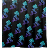 マーメイドアクアブルーグラデーションスパークルズパターンブラック シャワーカーテン (正面)