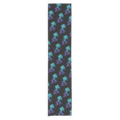 マーメイドアクアブルーグラデーションスパークルズパターンブラック ショートテーブルランナー (正面)