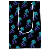 マーメイドアクアブルーグラデーションスパークルズパターンブラック ミディアムペーパーバッグ (裏面)