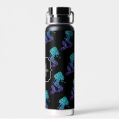 マーメイドアクアブルーグラデーションスパークルズパターンモノグラム ウォーターボトル (背面)