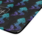マーメイドアクアブルーグラデーションスパークルズパターンモノグラム カッティングボード (角)