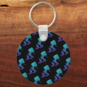 マーメイドアクアブルーグラデーションスパークルズパターンモノグラム キーホルダー (裏面)