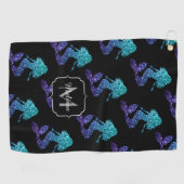 マーメイドアクアブルーグラデーションスパークルズパターンモノグラム ゴルフタオル (横)