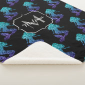 マーメイドアクアブルーグラデーションスパークルズパターンモノグラム シェルパブランケット (3/4)