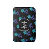 マーメイドアクアブルーグラデーションスパークルズパターンモノグラム バスマット (正面縦)