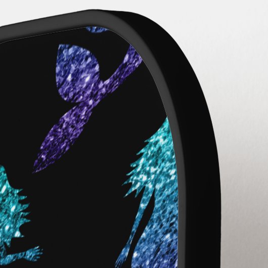 マーメイドアクアブルーグラデーションスパークルズパターンモノグラム ピックルボールラケット (左詳細)