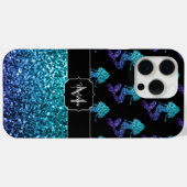 マーメイドアクアブルーグラデーションスパークルズパターンモノグラム Case-Mate iPhoneケース (裏面 (横))