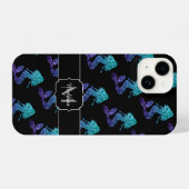 マーメイドアクアブルーグラデーションスパークルズパターンモノグラム iPhoneケース (裏面横)